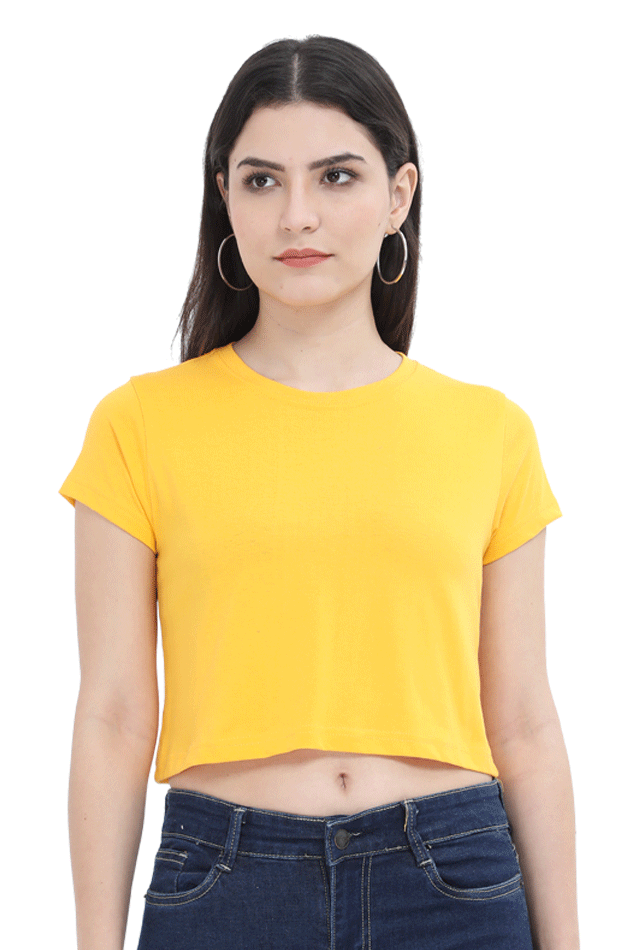 golden yellow plain crop top for women