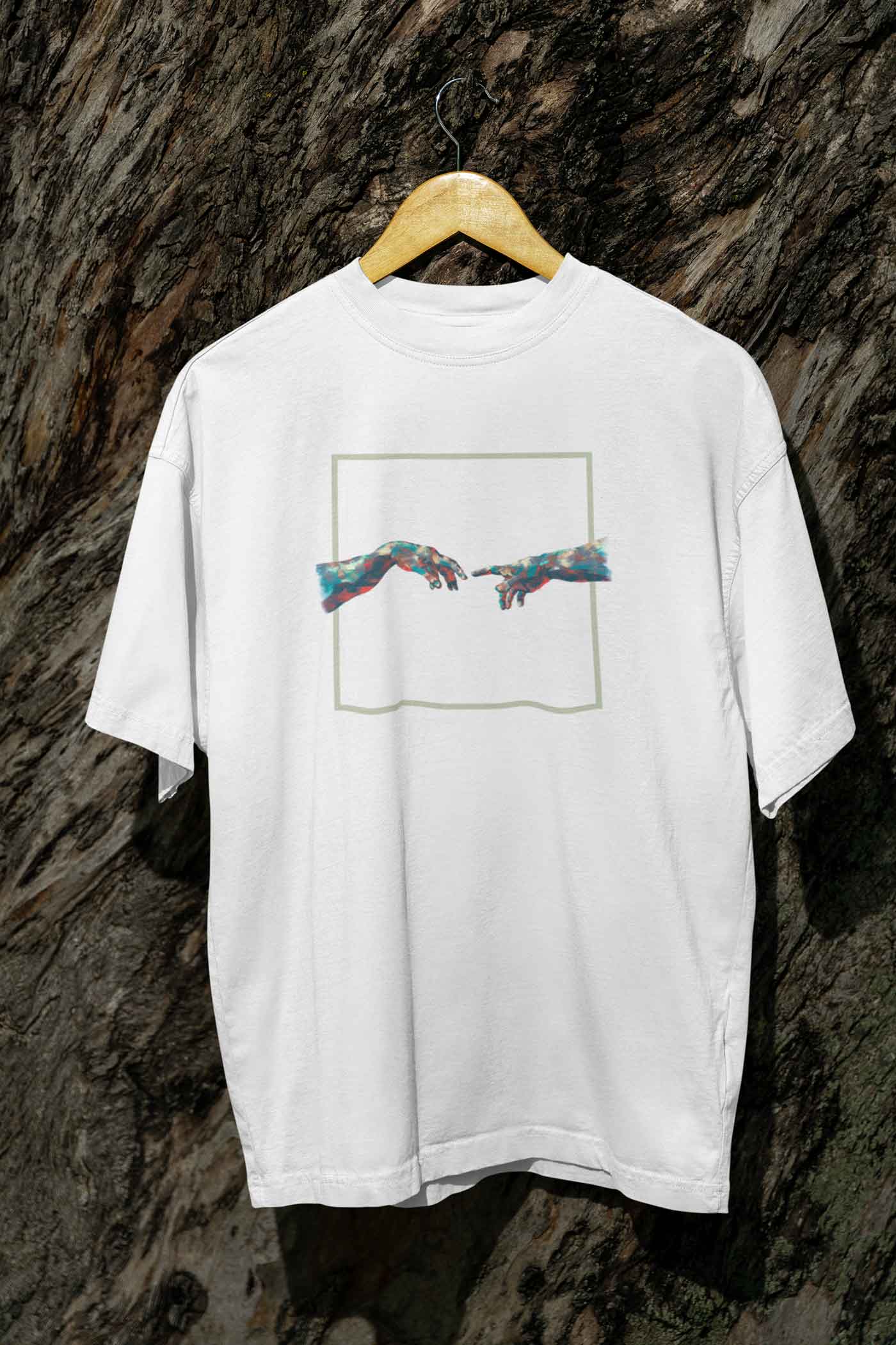 Connection printed classic oversized 240 gsm unisex t shirt in white