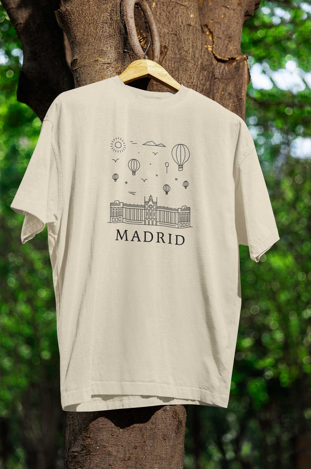 Madrid printed 240 gsm classic oversized unisex t shirt in beige