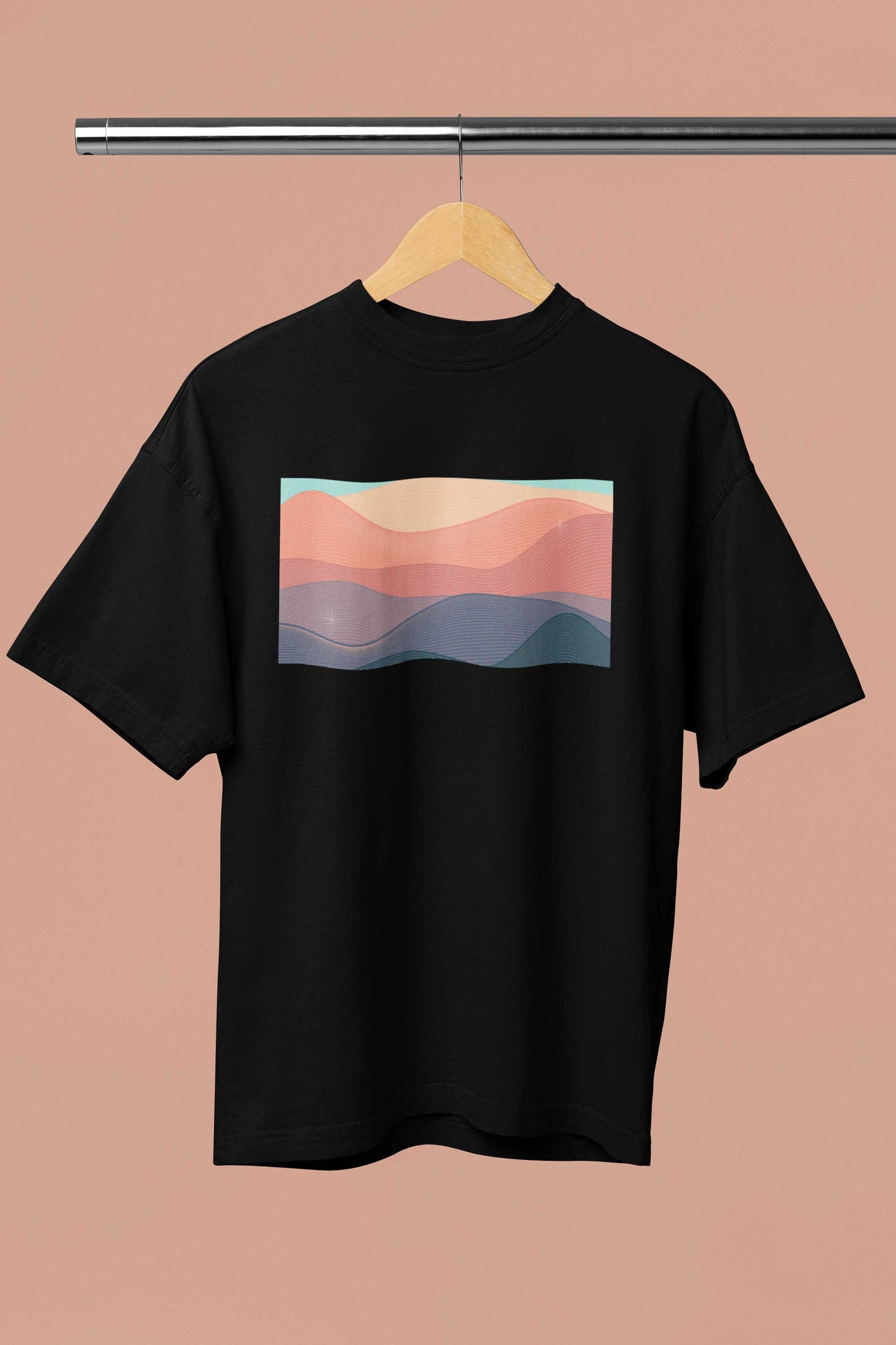 Rectangle printed 240 gsm classic oversized unisex t shirt in black