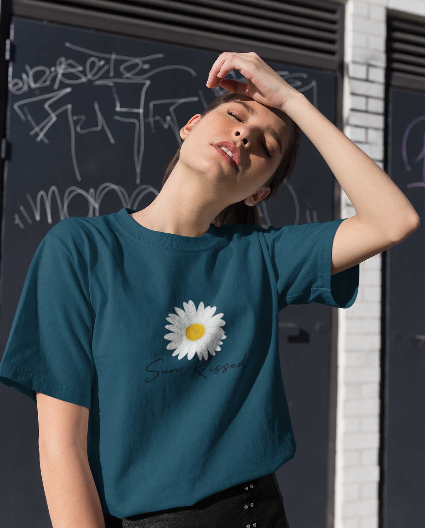 Sun kissed petrol blue unisex t shirt for women