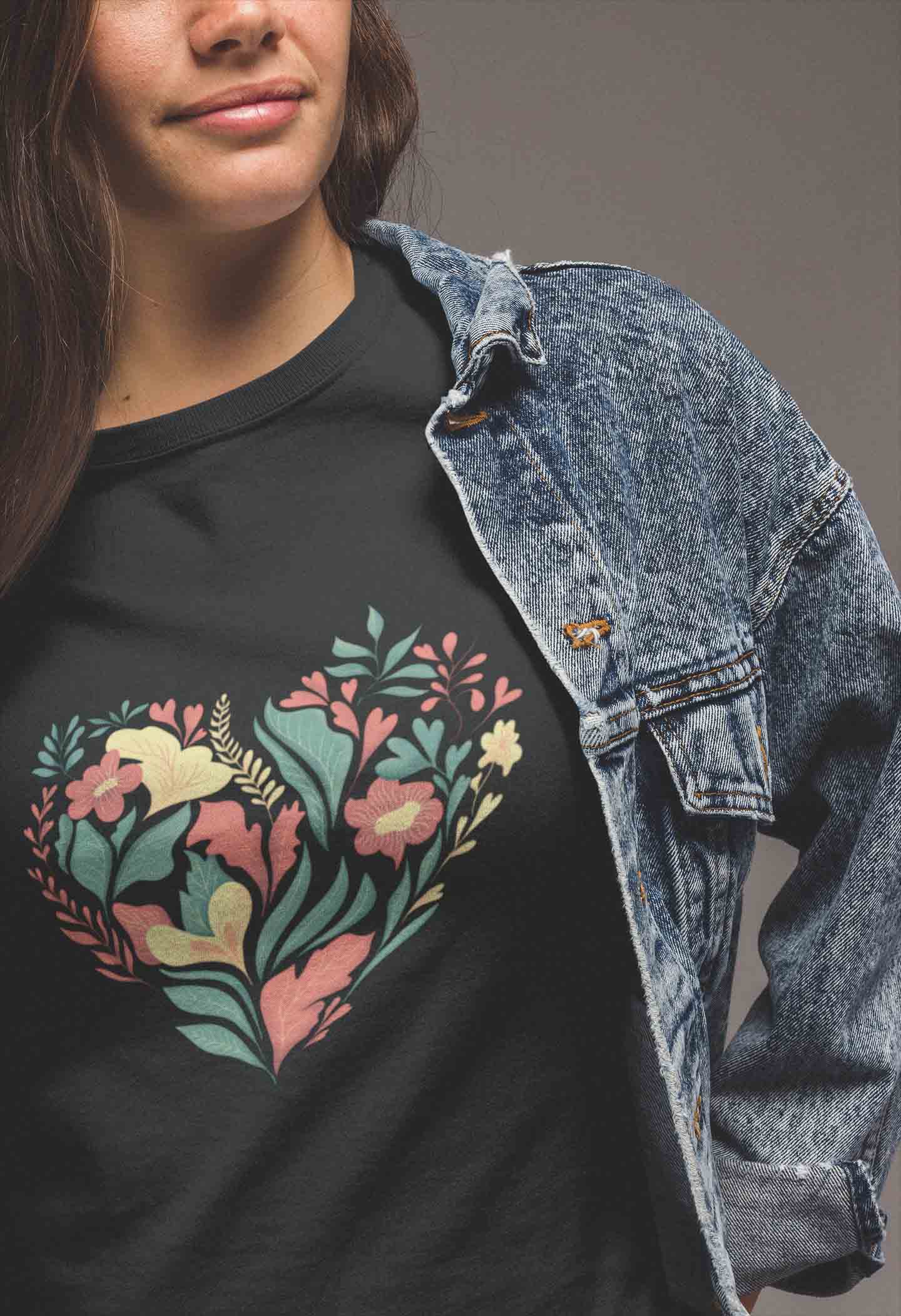 floral print women t shirt black
