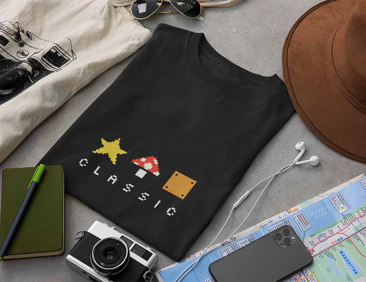 mario icons printed t shirt black for men