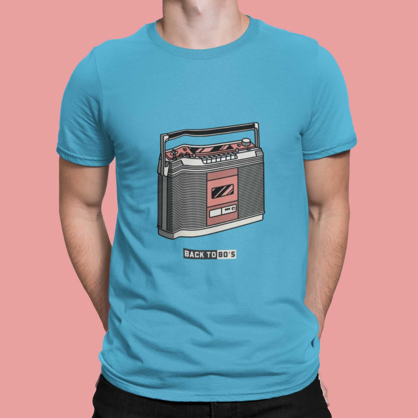 retro stereo sky blue t shirt men