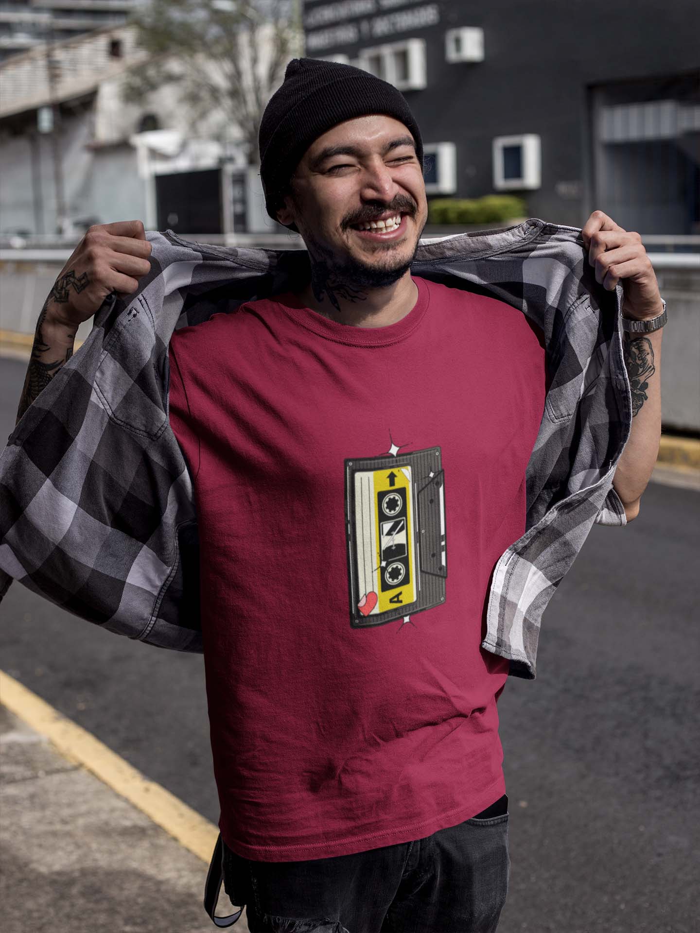 Maroon Tape Printed Men T Shirt