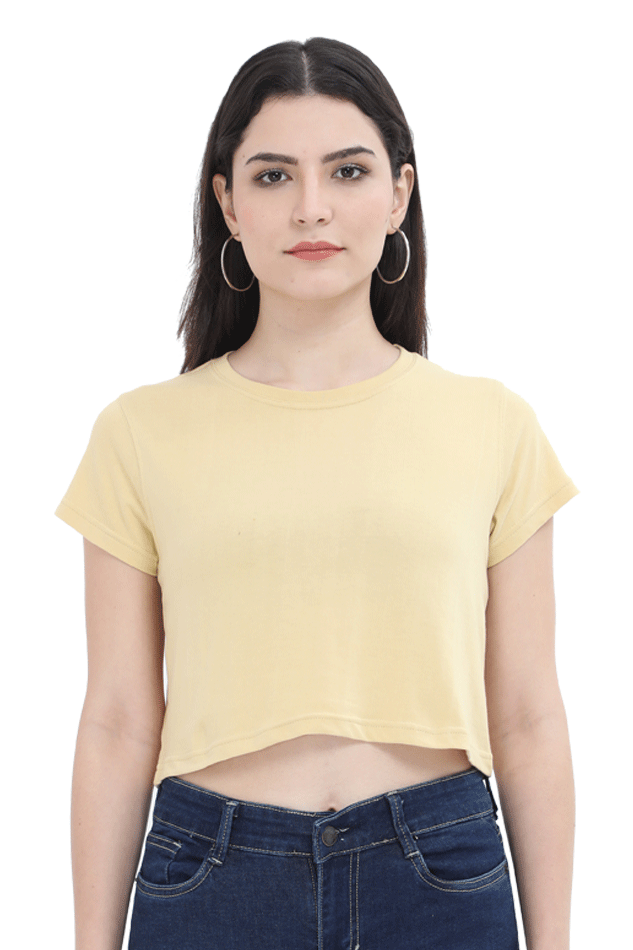 beige plain crop top for women