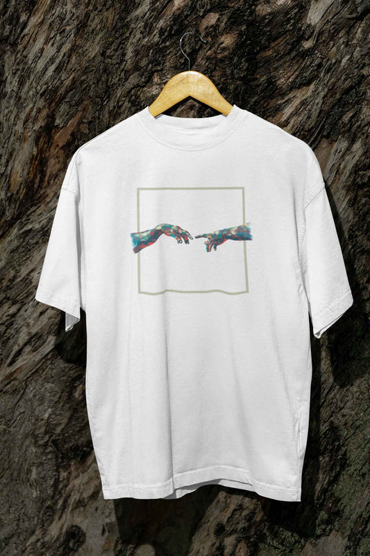 Connection printed classic oversized 240 gsm unisex t shirt in white