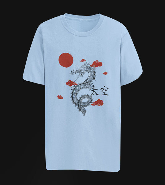 Dragon printed calssic oversized 240 gsm t shirt in baby blue