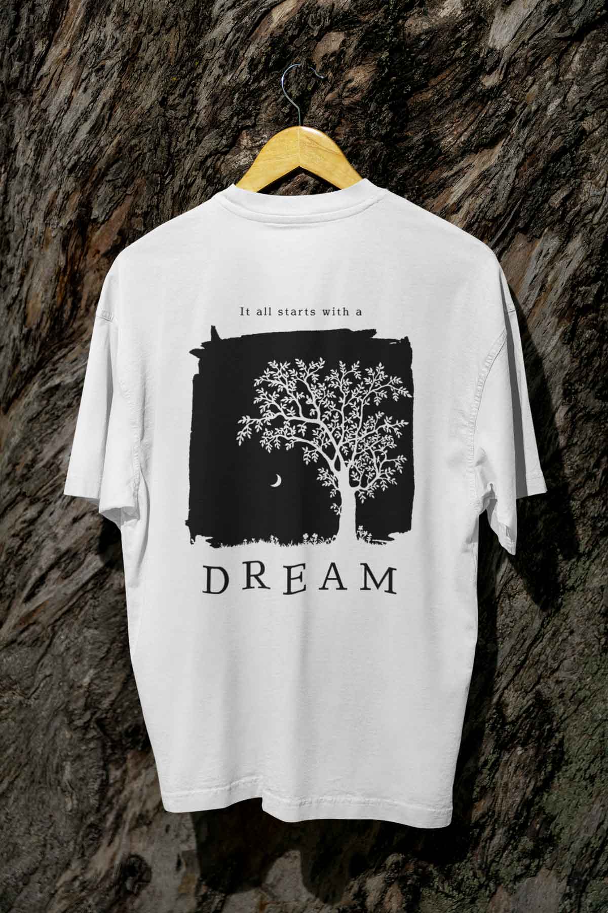 Dream back print classic oversize 240 gsm white t shirt for men