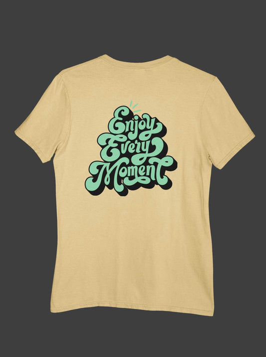 Enjoy moment back printed unisex t shirt in yellow