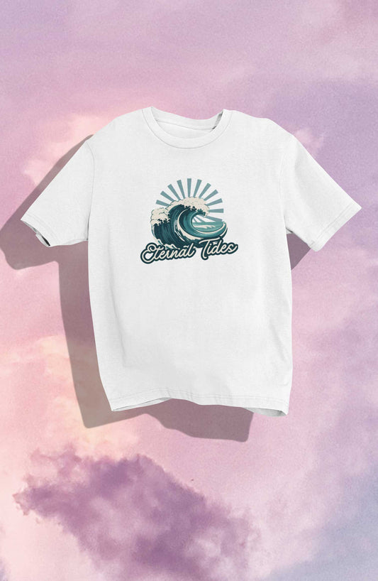 Eternal tide printed unisex t shirt in white
