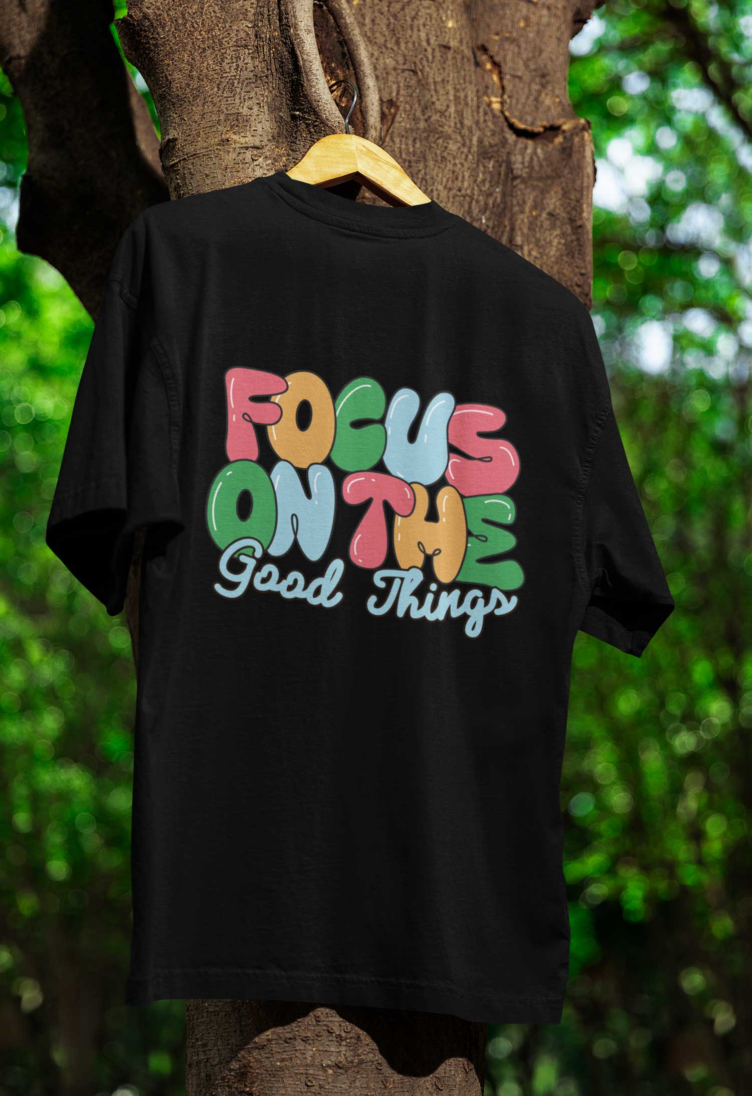 Focus back printed 240 gsm oversized unisex black t shirt