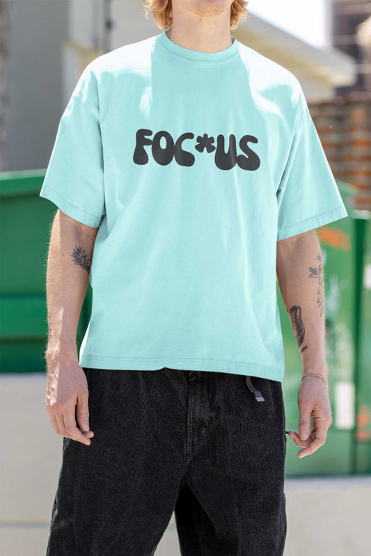 Focus printed classic oversized 240 gsm unisex t shirt in mint