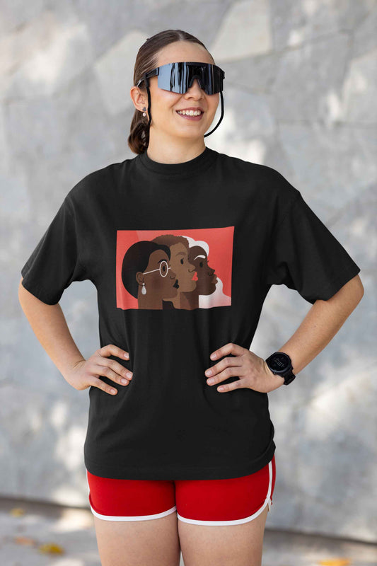 Girls face printed unisex size t shirt in black