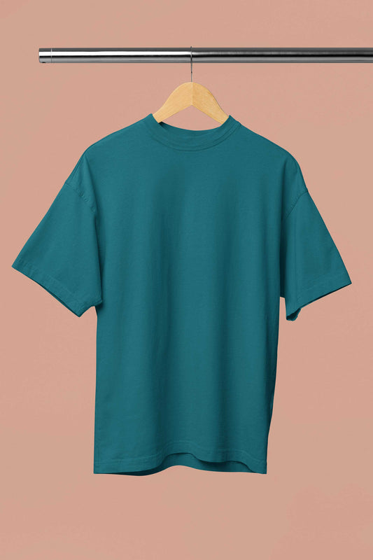 Petrol blue solid 240 gsm classic oversized unisex t shirt 