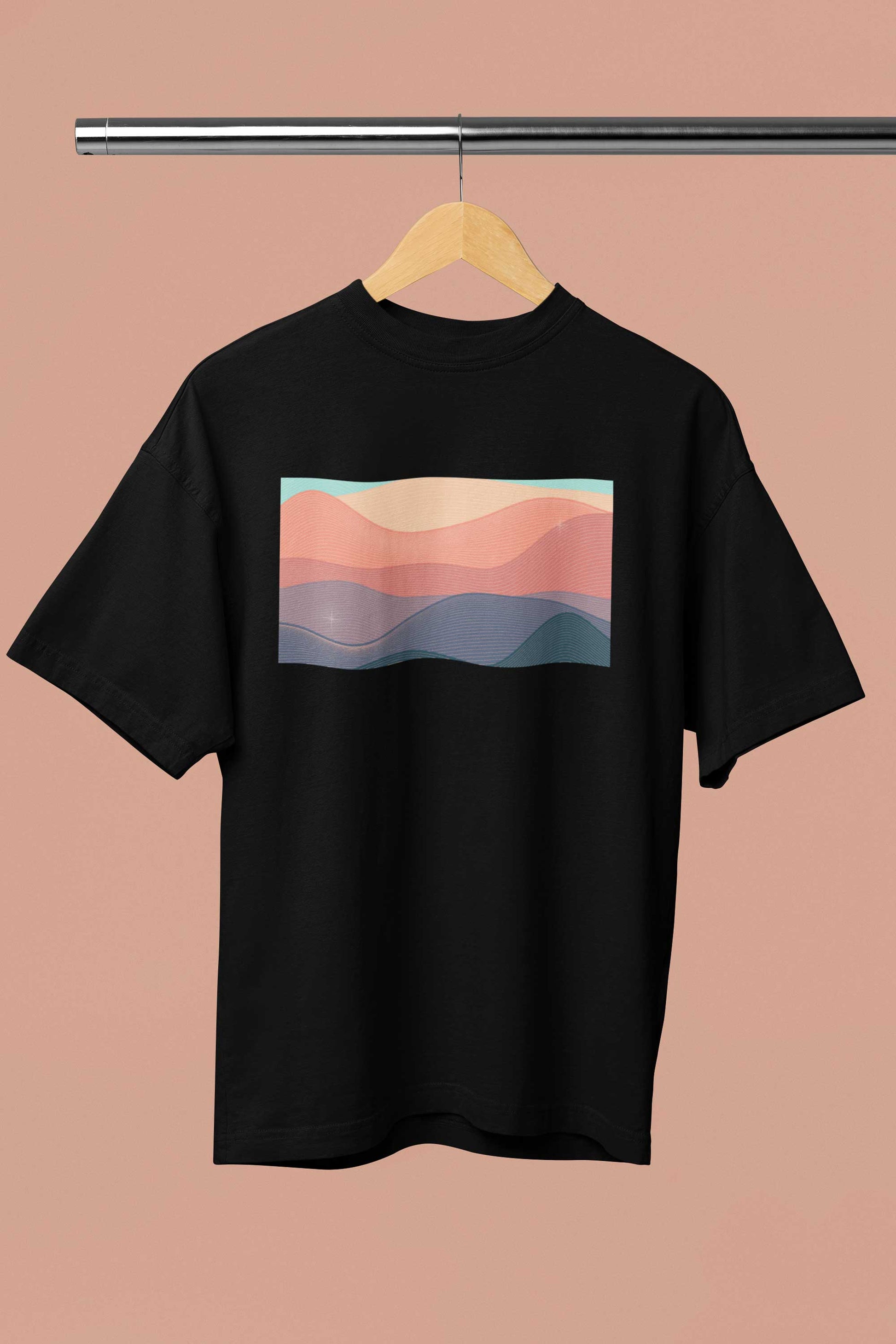 Rectangle printed 240 gsm classic oversized unisex t shirt in black