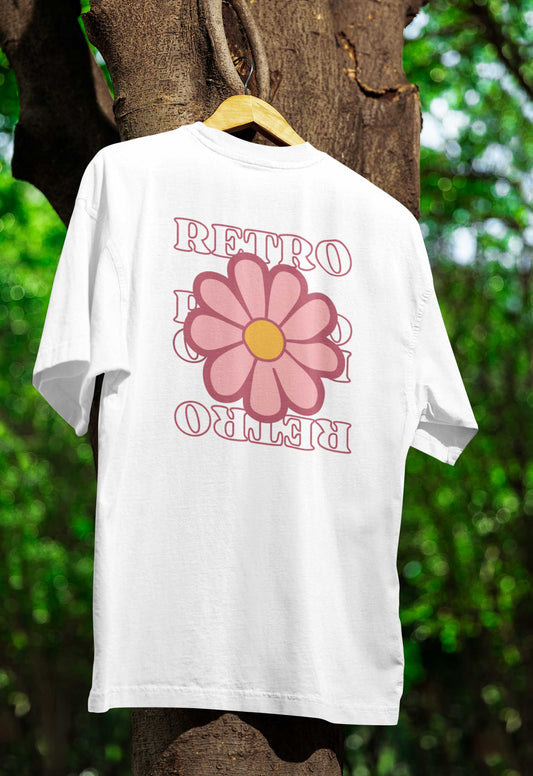 Red flower back printed 240 gsm oversized white t shirt