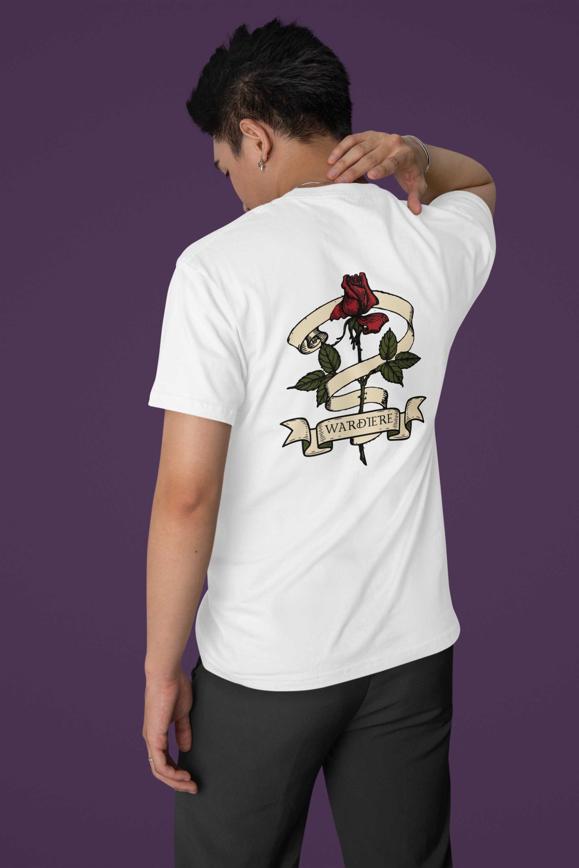 Rose back print white t shirt for men