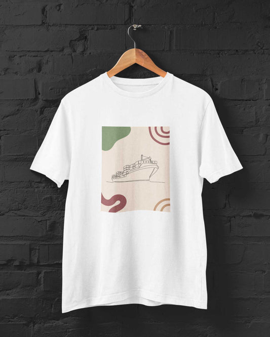 Ship printed 240 gsm classic oversized unisex t shirt in white