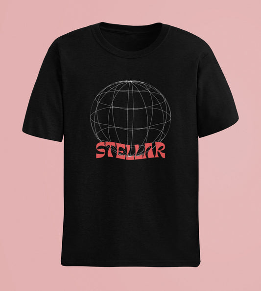 Stellar printed black classic oversize t shirt 240 gsm