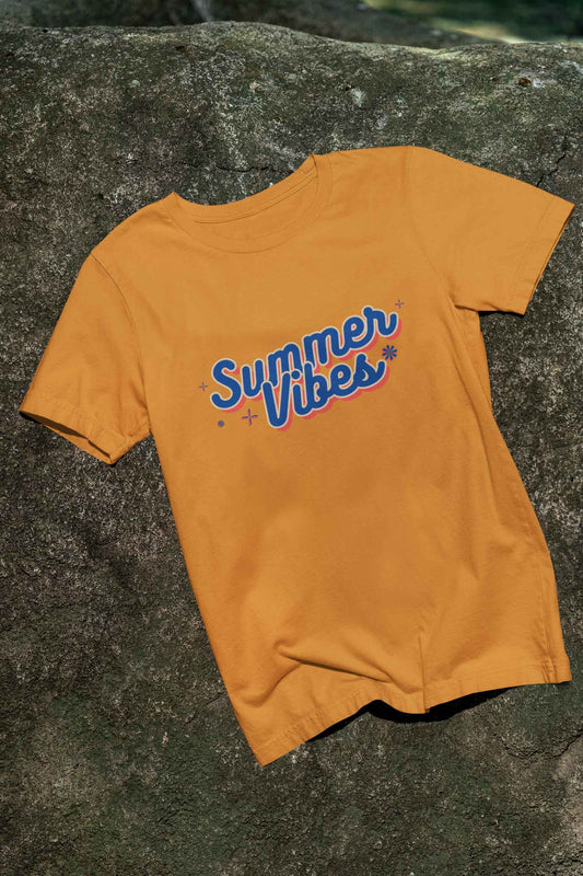 Summer vibe printed mustard yellow unisex t shirt