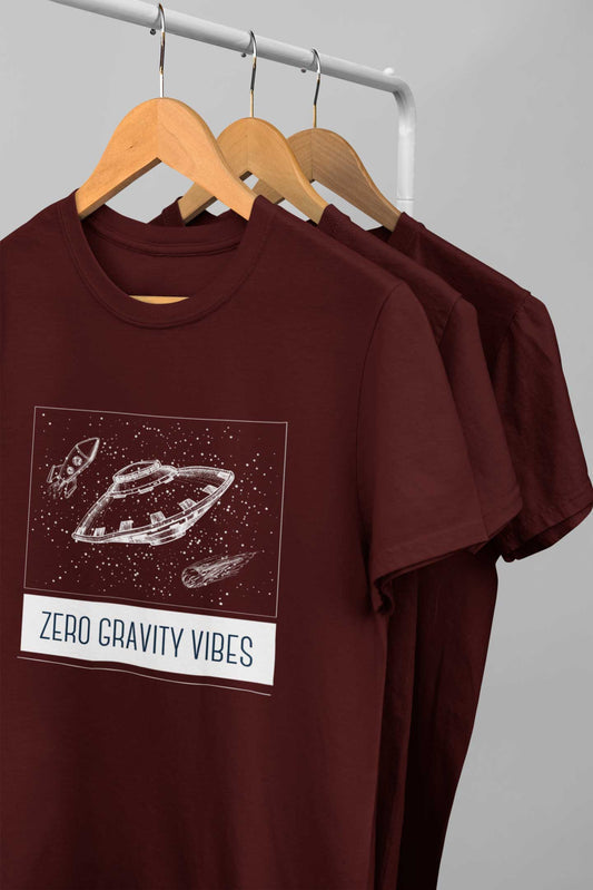 Zero gravity printed unisex t shirt in maroon