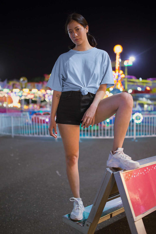 Oversized baby blue solid t shirt for women