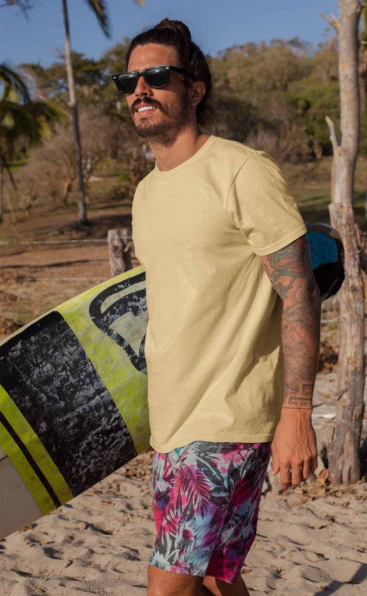 Beige plain t shirt for men