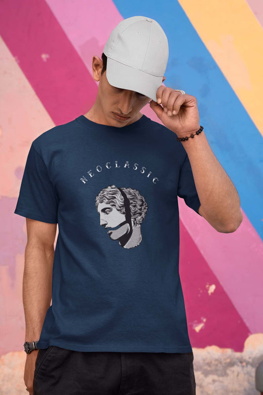 Neo classic print navy blue t shirt for men
