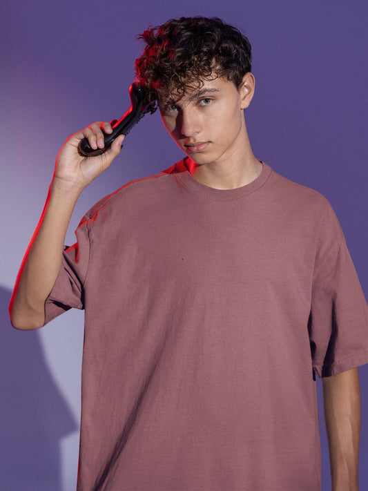coral oversized plain t shirt for men
