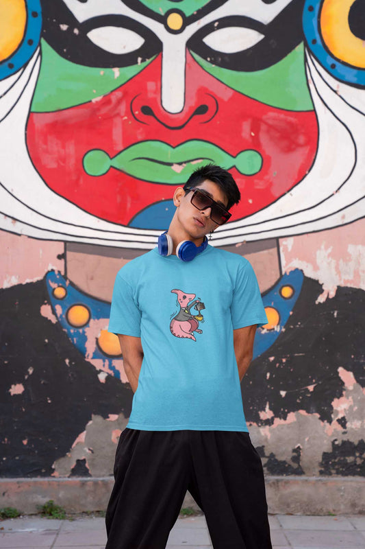 Dino sky blue printed t shirt for men