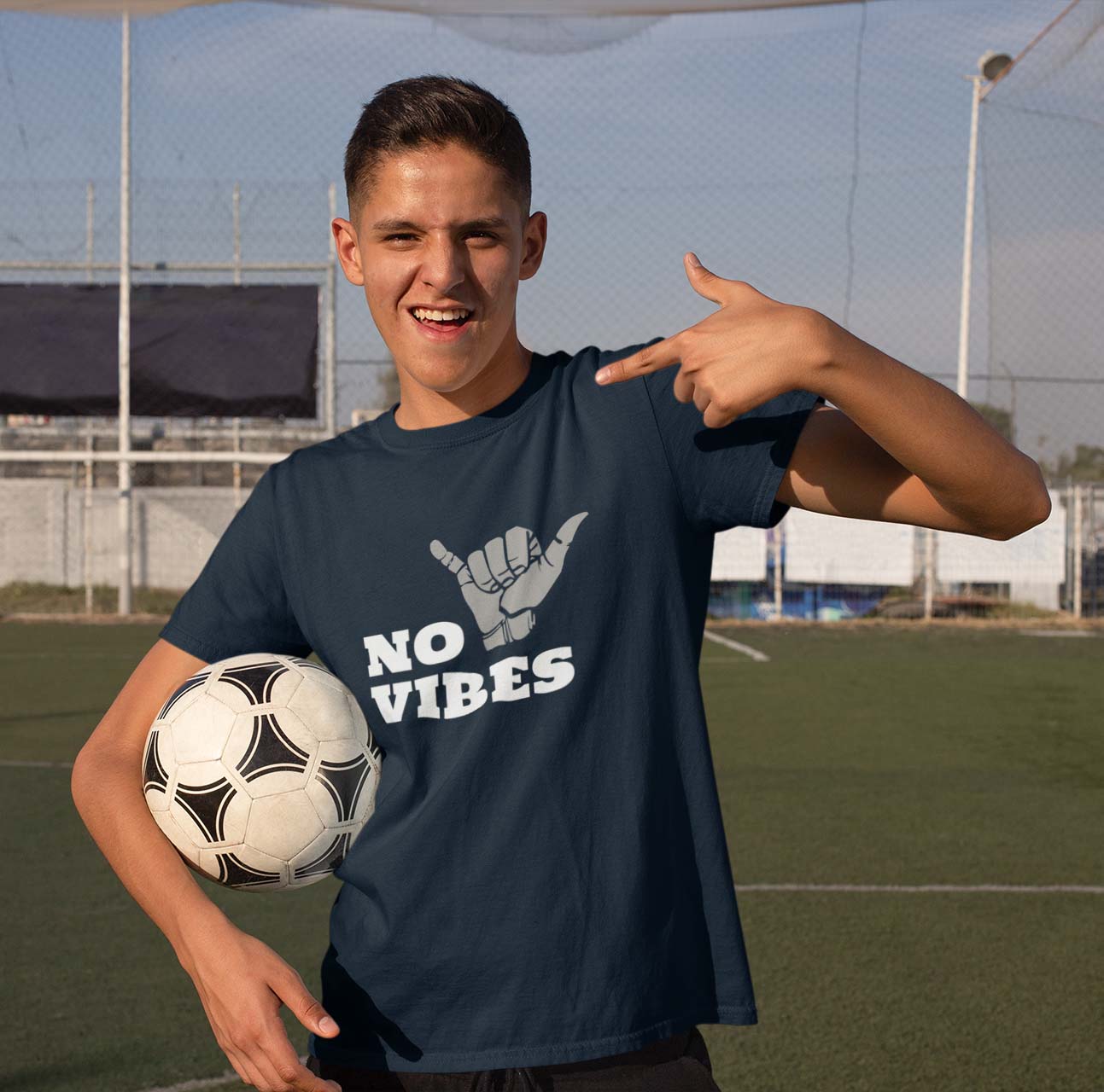 No vibes navy blue printed t shirt for men