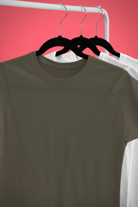 Olive green plain t shirt for men