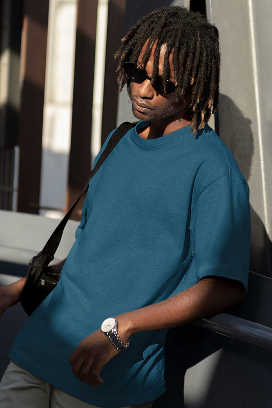 Oversized petrol blue plain t shirt for men