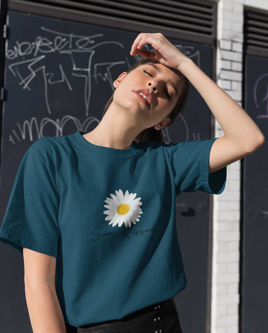 Sun kissed petrol blue unisex t shirt for women
