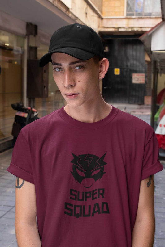 Super squad maroon printed t shirt for men