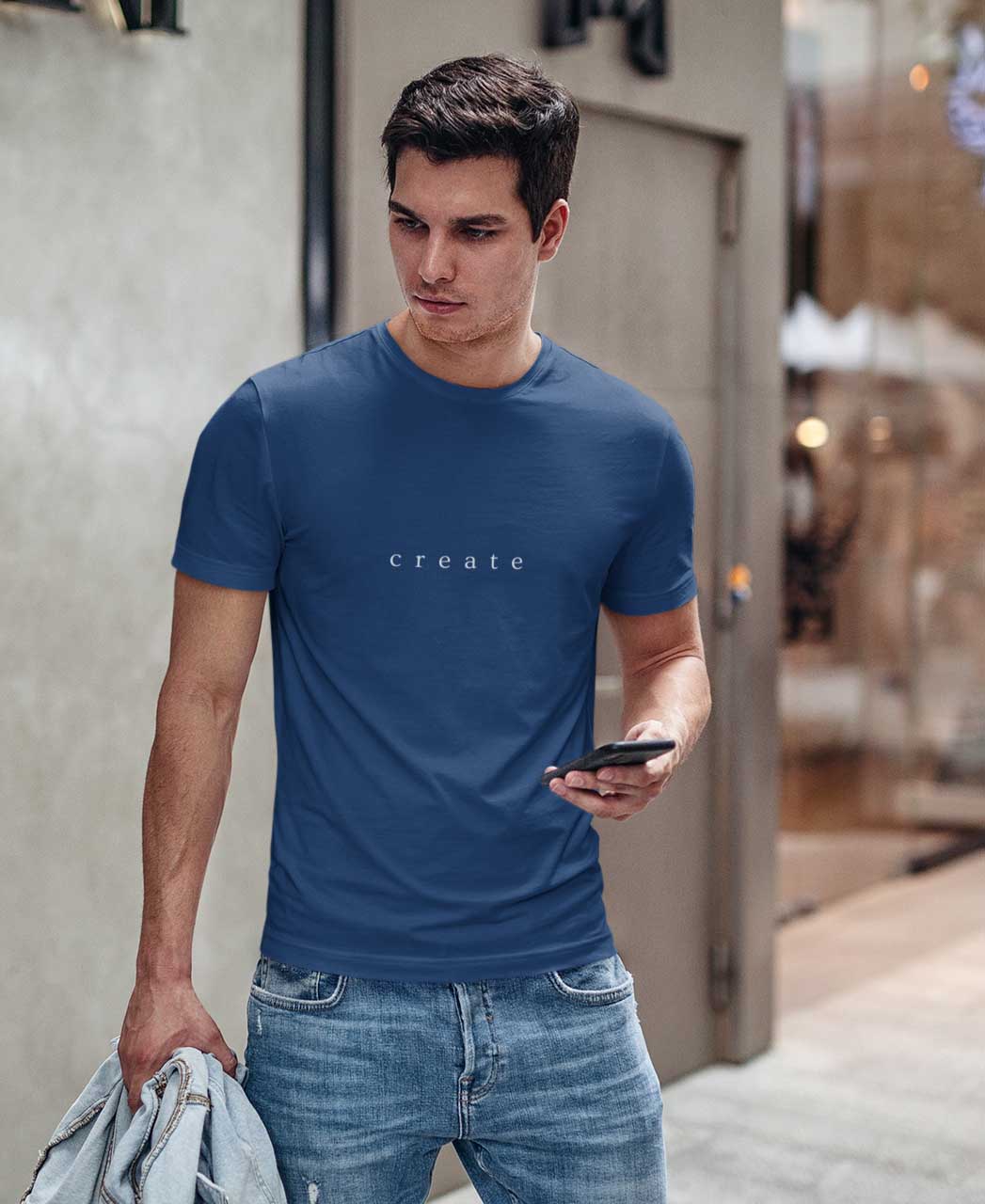 create navy blue printed t shirt men