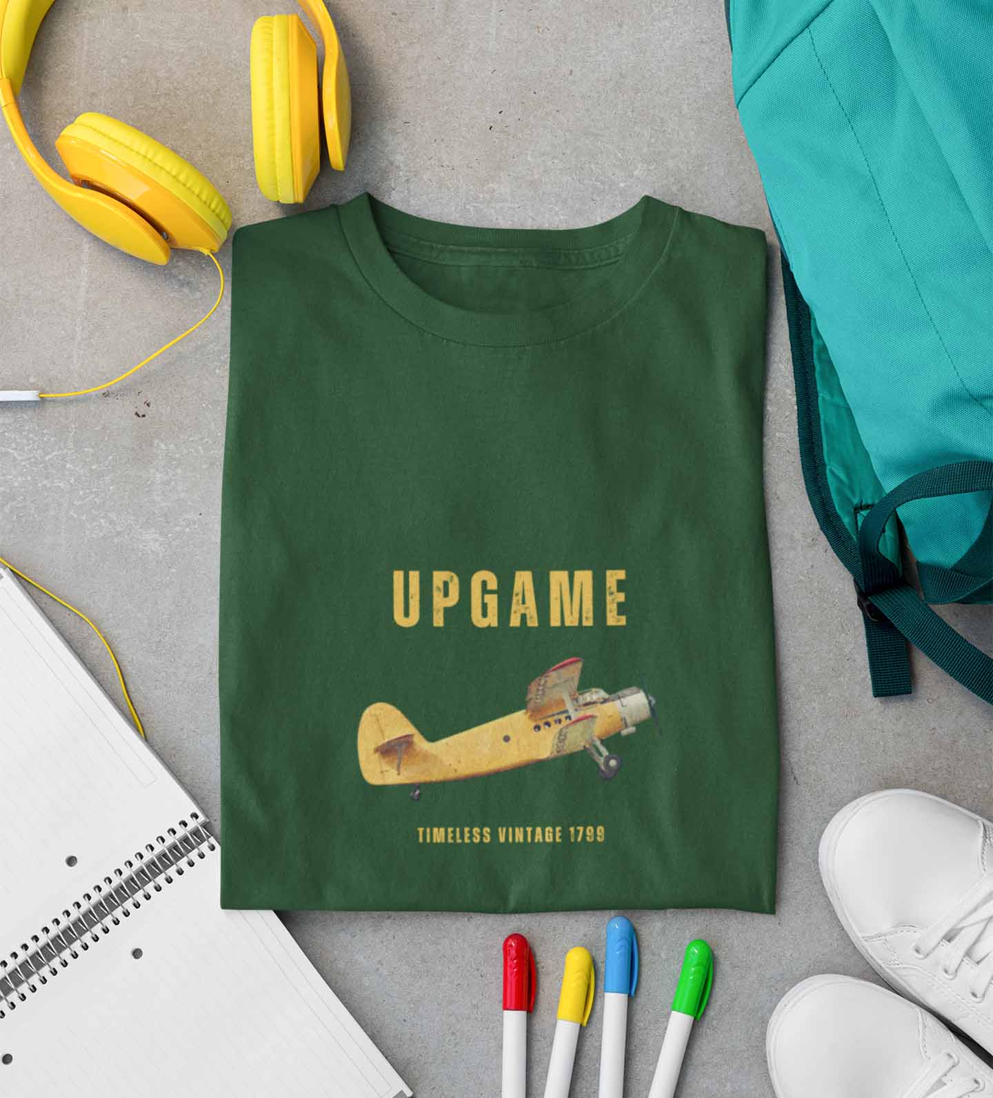 plane printed green t shirt for men