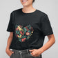 floral print women t shirt black