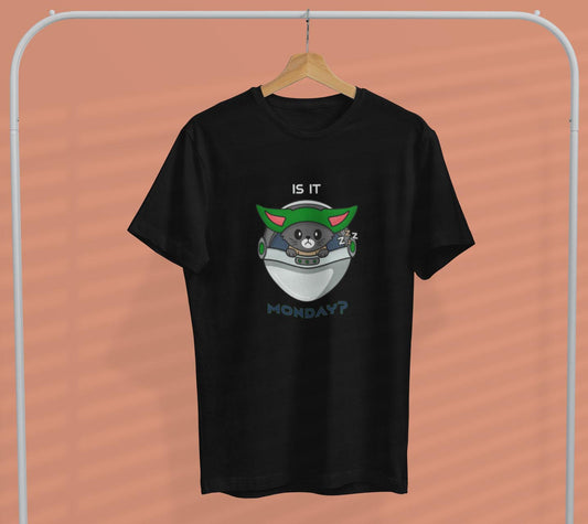 cat printed monday black t shit for men
