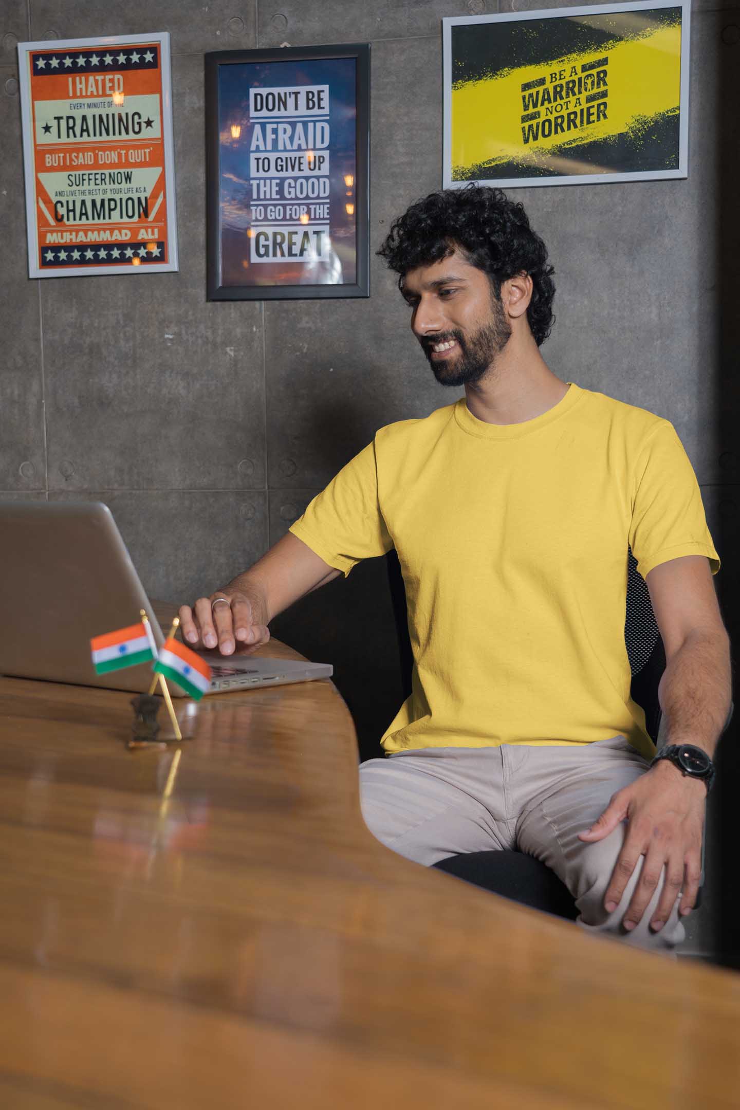 mustard yellow plain t shirt men4