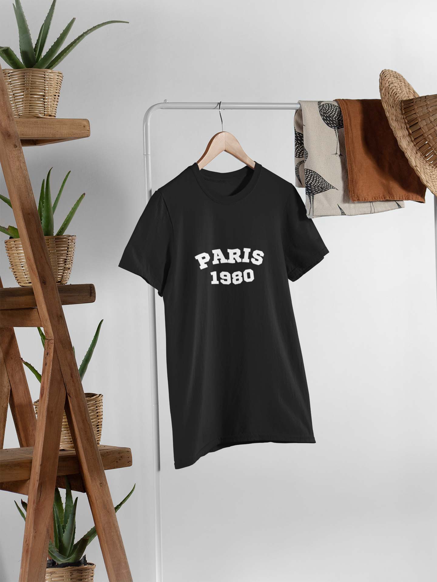 Paris 1980 printed maroon and black unisex t shirt