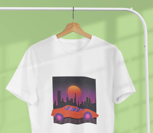 Retro car printed white and black unisex t shirt
