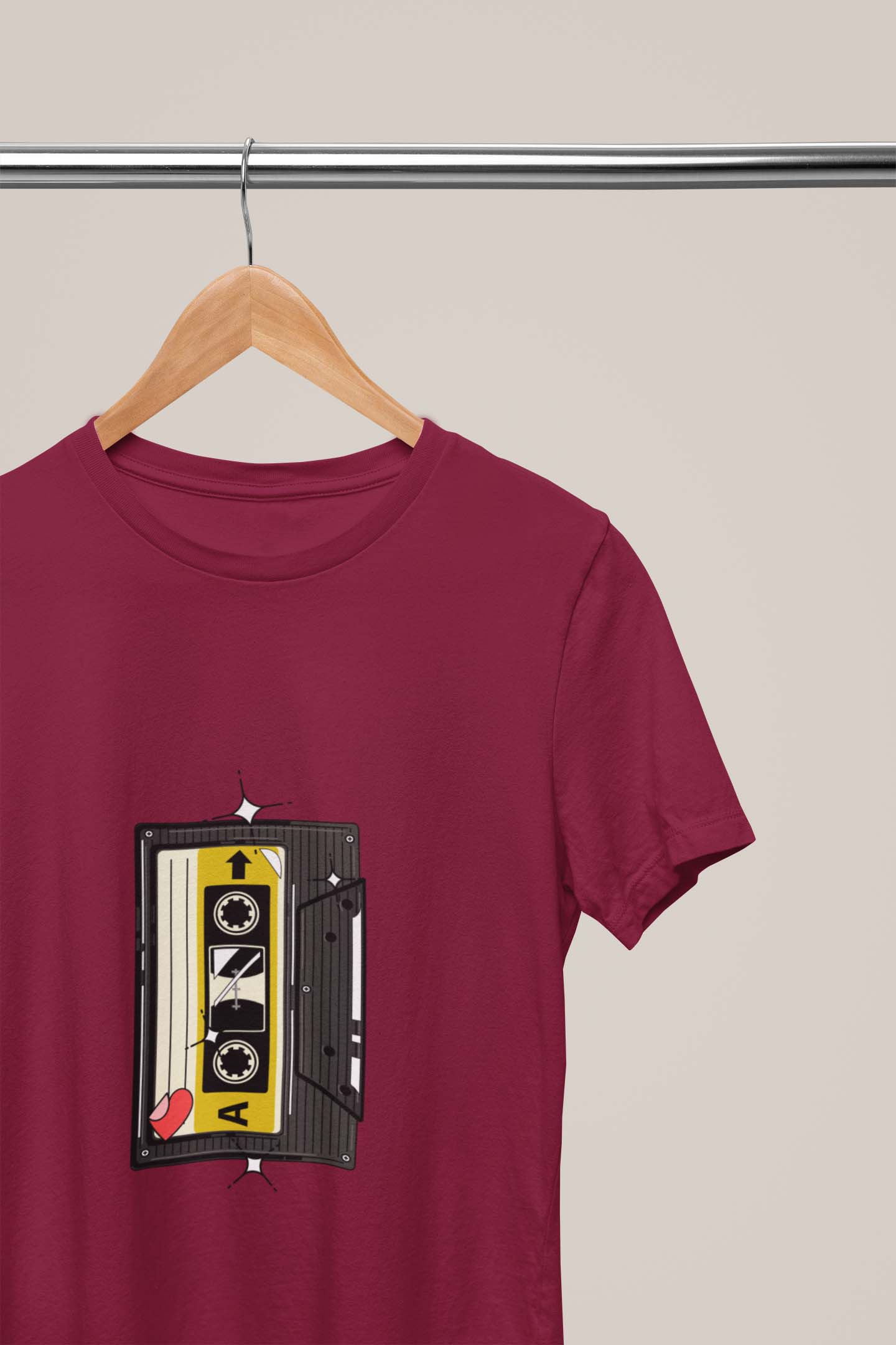 Maroon Tape Printed Men T Shirt 
