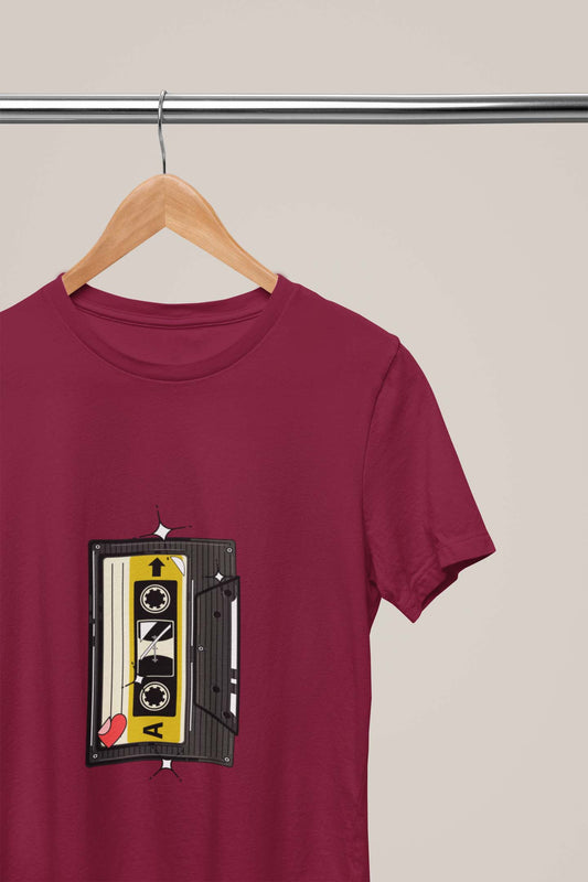 Maroon Tape Printed Men T Shirt 